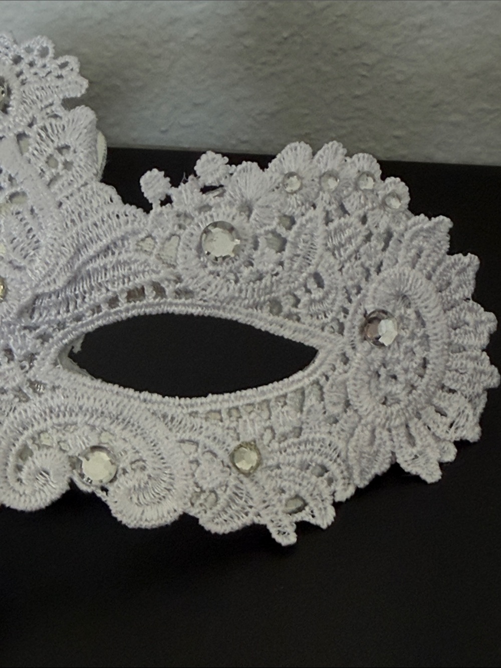 White Lace Masquerade Mask with Rhinestones - Picture 3 of 5